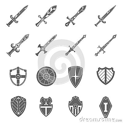 Shield swords emblems icons set Vector Illustration