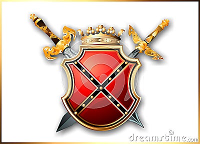 Shield and two swords from the world of fantasy. Vector Illustration