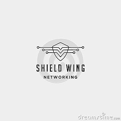 shield wings technology logo design internet defender symbol sign icon Vector Illustration