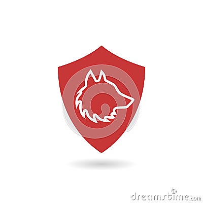 Shield and wolf icon with shadow Vector Illustration