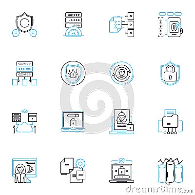 Shielded insights linear icons set. Protection, Concealed, Secure, Confidential, Security, Private, Shielded line vector Vector Illustration