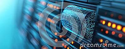 Shielded server with holographic encryption layer, network protection Stock Photo