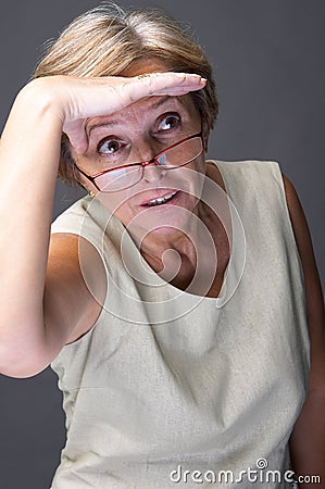 Shielding eyes Stock Photo