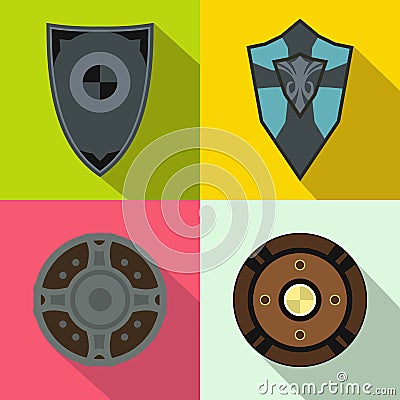 Shields banners set, flat style Vector Illustration
