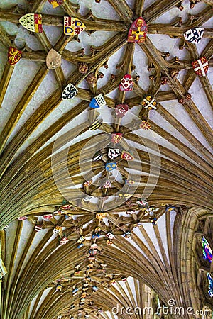 Cloister ceiling bosses Canterbury Cathedral Kent United Kingdom Stock Photo