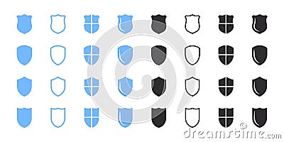 Shields icons set. Blue and black shields icons. Vector scalable graphics Vector Illustration