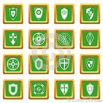 Shields set icons set green Vector Illustration