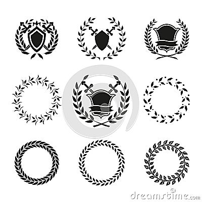 Shields and Wreaths Labels Vector Illustration