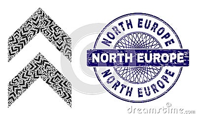 Shift Up Recursive Collage of Shift Up Items and Scratched North Europe Round Guilloche Seal Vector Illustration