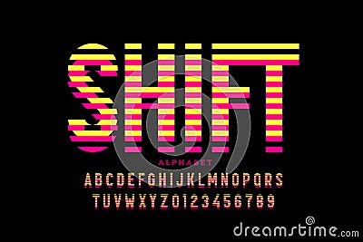 Striped font with optical color mixing style Vector Illustration