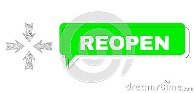 Shifted Reopen Green Text Frame and Mesh Wireframe Reduce Arrows Vector Illustration