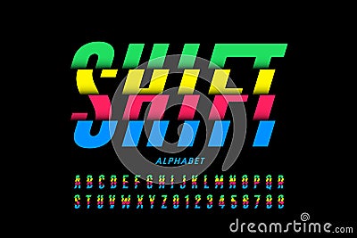 Shifted style modern colorful font Vector Illustration