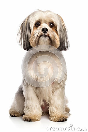 a shih tzu dog sitting on a white background Stock Photo
