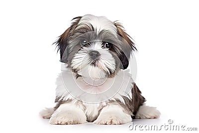 Shih Tzu dog sitting on white background. Generative AI. Stock Photo