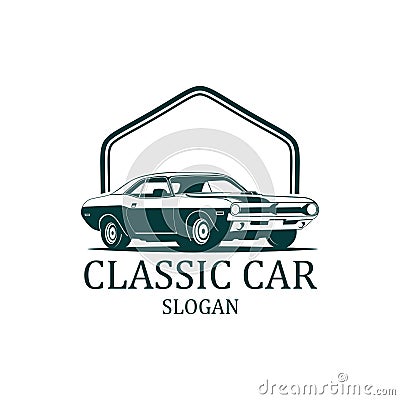 Shilouette classic car with emblem logo vector Vector Illustration