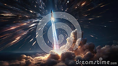 Shimmering beams of light shooting upwards, mimicking the trajectory of a rockets takeoff. Stock Photo