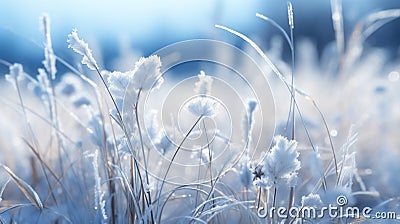 Shimmering Blue Flax Fields Covered in Frost AI Generated Cartoon Illustration