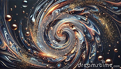 Shimmering galaxy-like liquid swirl with metallic accents and dynamic fluid textures created using generative AI for elegant Stock Photo