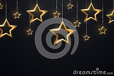 Shimmering hanging golden stars Vector Illustration