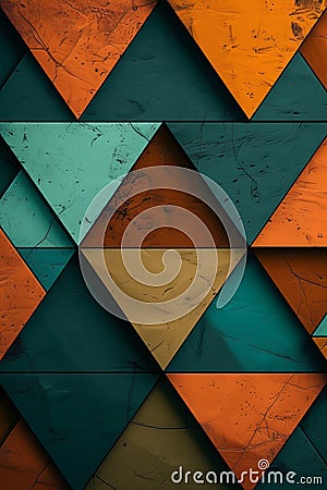 Shimmering pixel triangles on deep blue gradient, creating a captivating geometric pattern Stock Photo