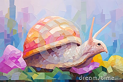 Shimmering Snail: A Low Poly Crypto Background with Slowly Chang Cartoon Illustration