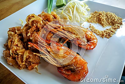 Shimp or prawn with padthai noodle Thai food style Stock Photo