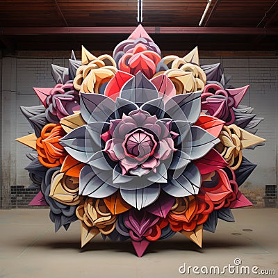 Graffiti-inspired Geometric Flower Sculpture In Vibrant Colors Stock Photo