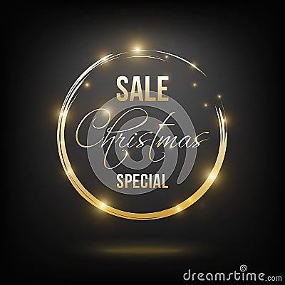 Christmas sale banner golden on black Vector Illustration