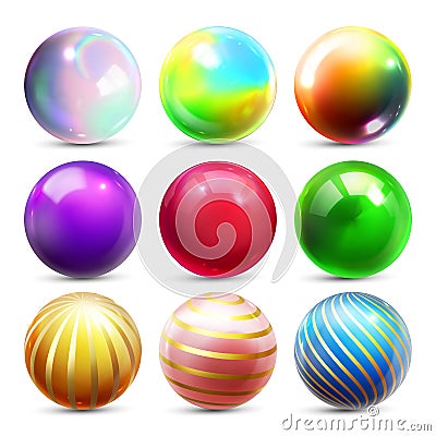 Shine Sphere Set Vector. Orb Shining Ball. Glowing Metal Or Plastic Abstract Circle. Glossy Shine Icon. Gold, Stone Vector Illustration