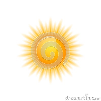 Shine sun isolated on white background. Realistic sun icon for weather design. Sunshine symbol happy orange - vector Stock Photo