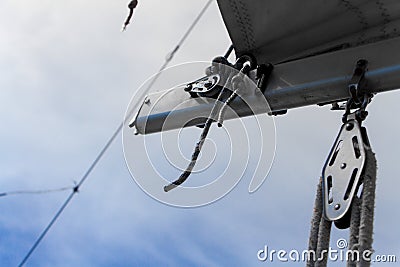 Shine Yacht tackle during voyage over sea waves, sailing concept Stock Photo
