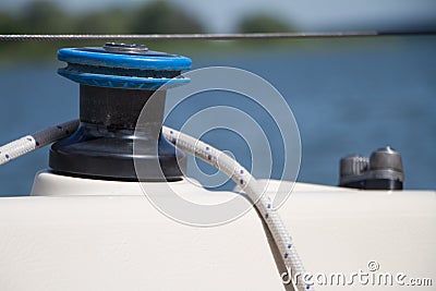 Shine Yacht tackle during voyage over sea waves, sailing concept Stock Photo