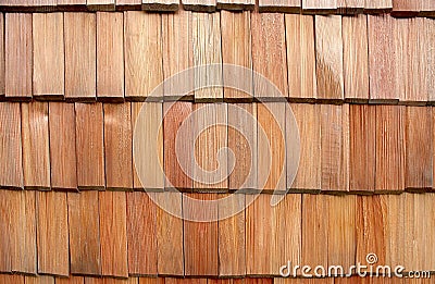 Shingle roofing made of spruce wood made by hand Stock Photo