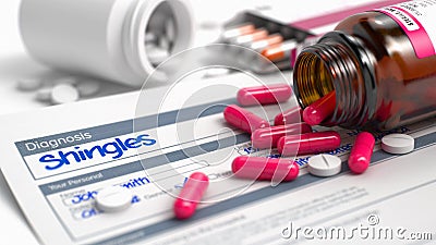 Shingles - Text in Disease Extract. 3D Illustration. Stock Photo