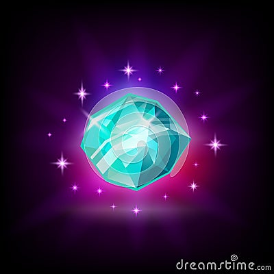 Shining blue diamond, gemstone, slot icon for online casino or logo for mobile game on dark background, vector Vector Illustration