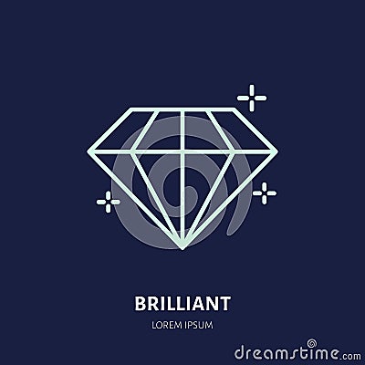 Shining brilliant illustration. Diamond jewelry flat line icon, gem stone store logo. Jewels luxury accessories sign Vector Illustration
