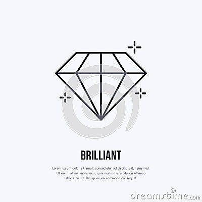 Shining brilliant illustration. Diamond jewelry flat line icon, gem stone store logo. Jewels luxury accessories sign Vector Illustration