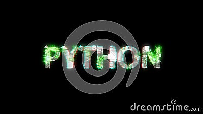 Shining cybernetical text PYTHON on black - meta universe concept, isolated - object 3D illustration Stock Photo