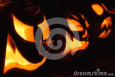 Wicked pumpkin lanterns for Halloween Stock Photo