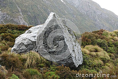 Shining giant stone in Aoraki Hoeker Valley in New Zealand Stock Photo