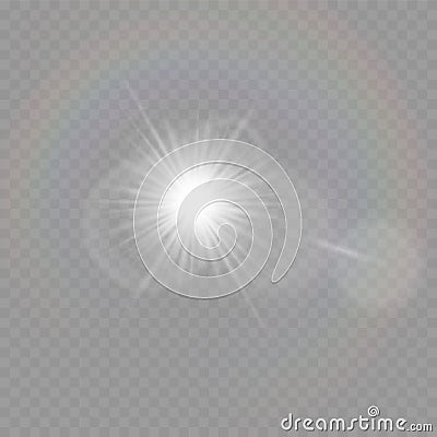 Shining glare rays, lens flare, light effect. Vector Illustration