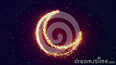 Shining gold particles creating a crescent moon shape Ramadan hilal symbol Cartoon Illustration