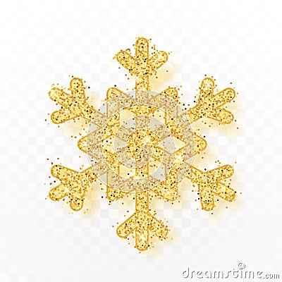 Shining gold snowflake on transparent background. Christmas and New Year background. Vector illustration Vector Illustration