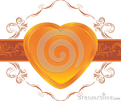 Shining heart on the ornamental frame Vector Illustration