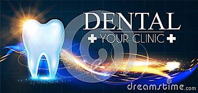 Shining Helthy Tooth with Motion Lights. Frech Stomatology Design Template. Dental Health Concept. Oral Care. Vector Illustration