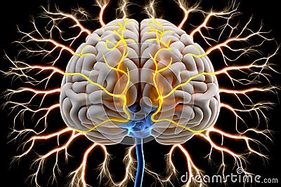 Shining human brain. AI generated Stock Photo