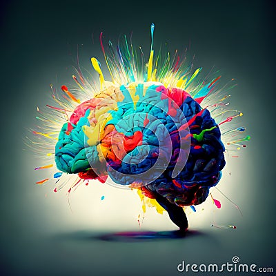 Shining human brain. AI generated Stock Photo