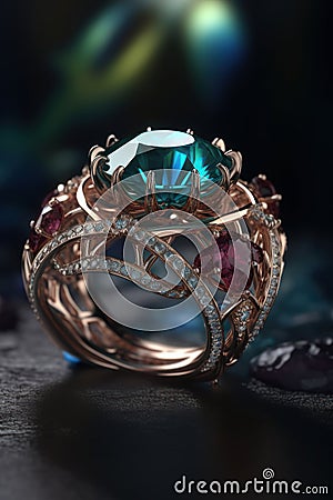 a shining jewelry design spidersilk ring diamonds and gems generative AI Stock Photo