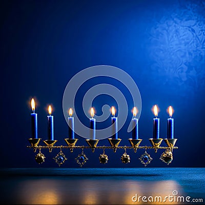 An image of a lit menorah a symbol of Hanukkah representing the Jewish holiday and tradition Stock Photo