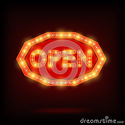 Shining open sign closed billboard Vector Illustration